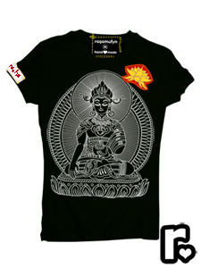 black and white custom made ragamufyn tee shirt with buddha om namaste