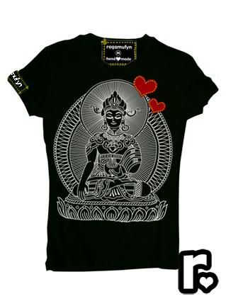 black and white custom made ragamufyn tee shirt with buddha om namaste