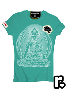 ocean blue and white custom made ragamufyn tee shirt with buddha om namaste