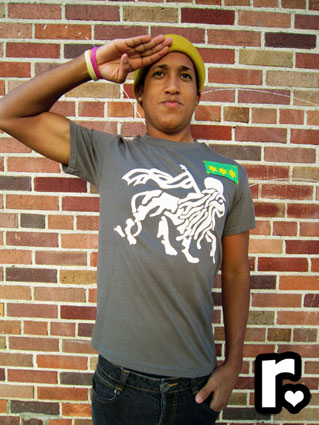 grey and white ragamufyn tee shirt with rasta lion of judah