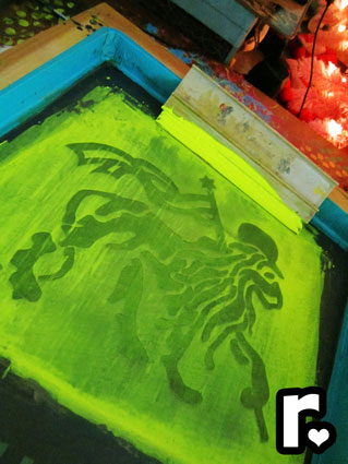 ragamufyn handmade rasta lion of judah screen print process make neon ink