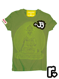 supa glow neon olive and chartreuse custom made ragamufyn tee shirt with buddha om namaste blacklight