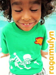 ragamufyn handmade kids shirt in green with white lion of judah screen print