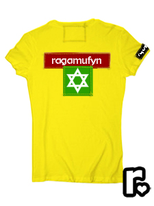 yellow and black custom made ragamufyn tee shirt with rasta lion of judah om namaste